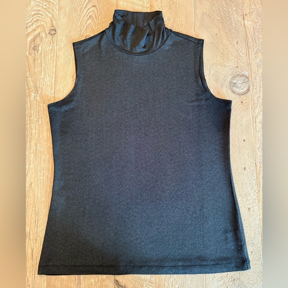 Laura Ashley Vintage 90s Grey Metallic Sleeveless Mock Turtleneck Top Size S